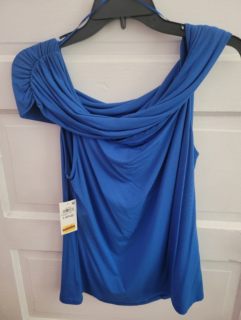 INC Royal Blue Draped One-Shoulder Top